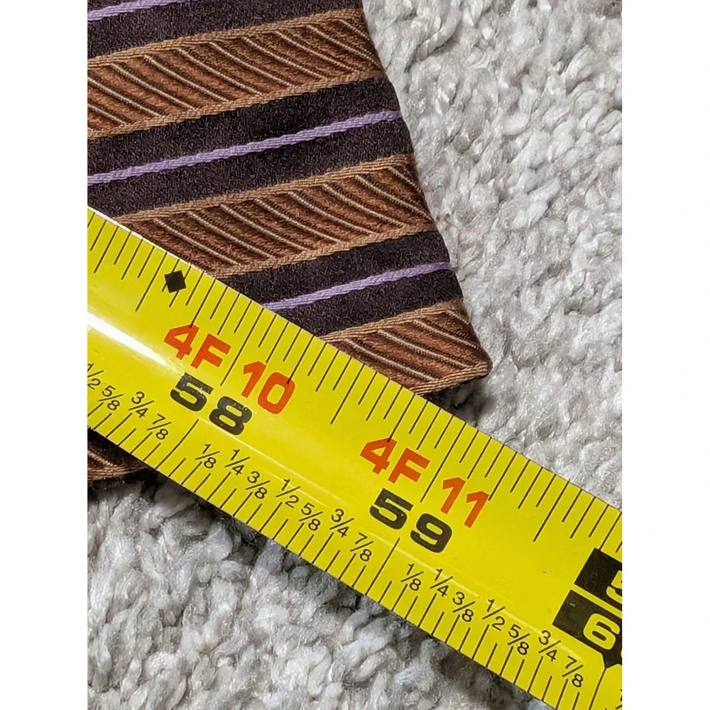 Claiborne Necktie Brown‎ Bronze Lavender Striped Silk Hand Made Classic Tie